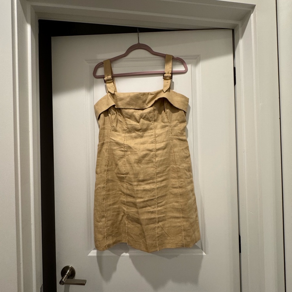 MANGO BROWN LINEN DRESS WITH BUCKLE DETAIL